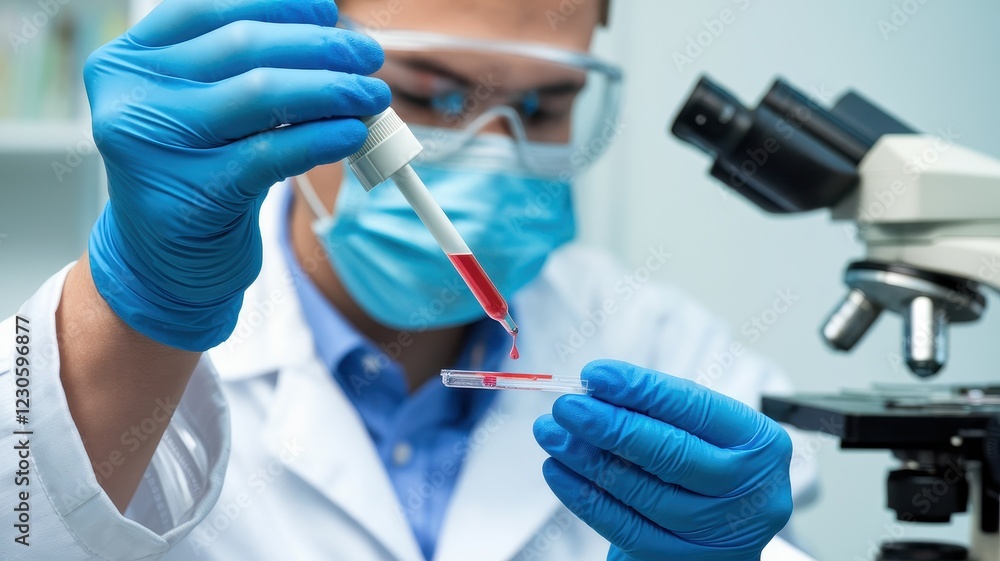 Fototapeta premium Scientist Conducting Blood Test in Laboratory