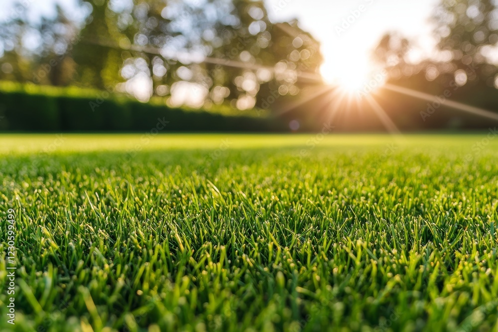 Summer forest envelops green grass at sunset, captured macro-style with a shallow depth of field for an abstract nature backdrop Summer forest envelops green grass at sunset, captured macro-style with a shallow depth of field for an abstract nature backdrop