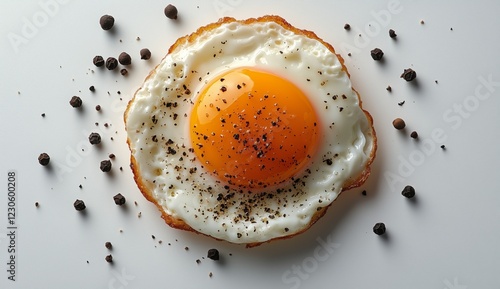 Perfectly cooked fried egg topped with black pepper on a clean white surface