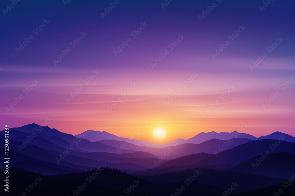 Obraz premium Majestic sunset over mountains with soft purple hues and tranquil scenery