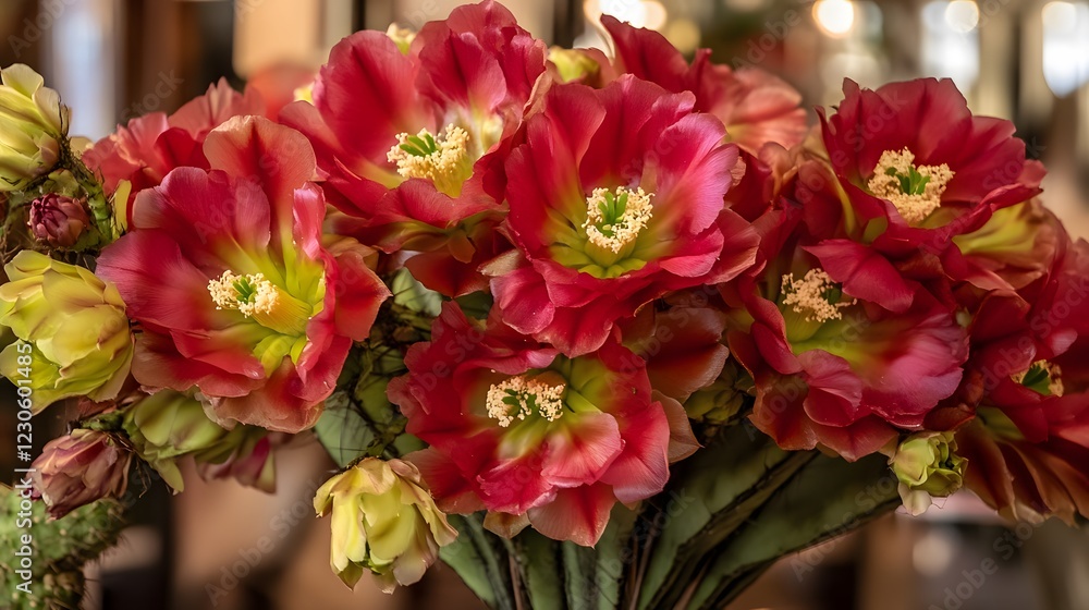 Stunning Red Cactus Blossom Bouquet Closeup Stunning Red Cactus Blossom Bouquet Closeup