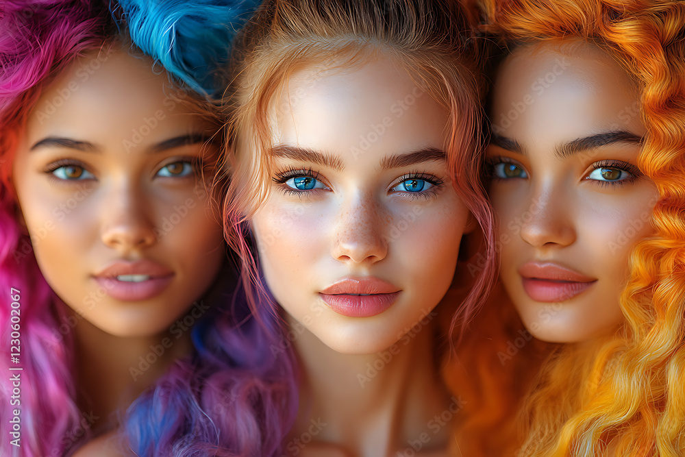 A diverse group of women from different cultures, dressed in vibrant traditional clothing, standing together with joyful expressions. A diverse group of women from different cultures, dressed in vibrant traditional clothing, standing together with joyful expressions.