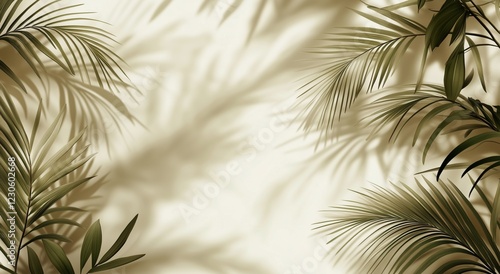 Shadows of palm leaves creating a tranquil ambiance in soft lighting