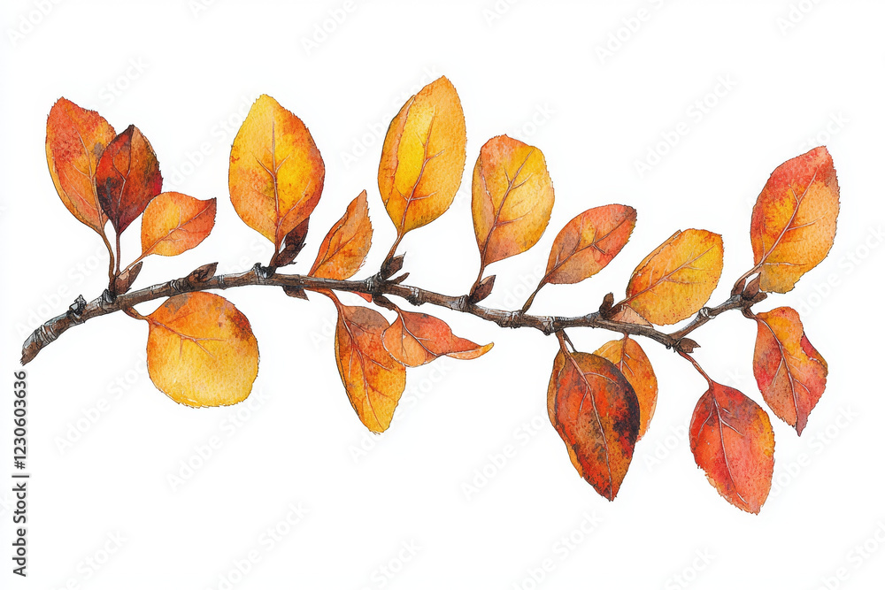 Naklejka premium Autumn branch with vibrant orange and yellow leaves.