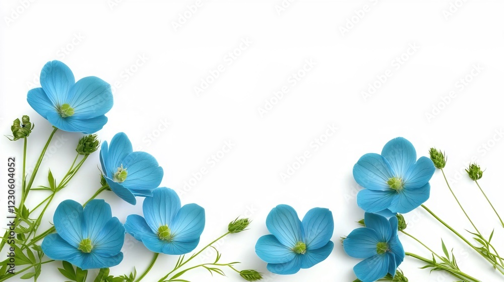 Fototapeta premium Blue Flower Arrangement on White Background for Creative Projects