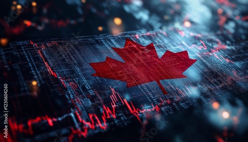 Canada flag with digital background representing technology and data