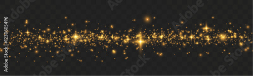 Magic glowing sparkles with bokeh and light glitter effect on transparent background.	

