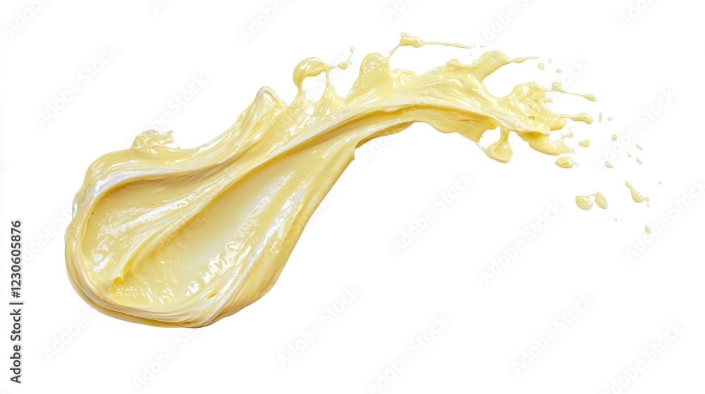 Fototapeta premium Creamy Yellow Paint Swirl on White Background for Artistic Designs