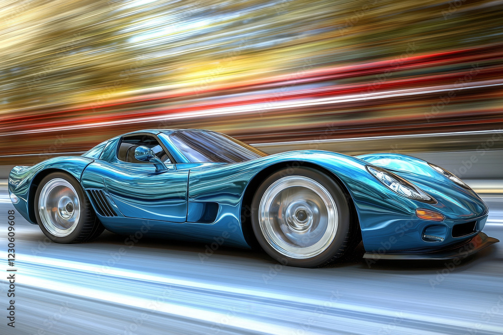 Blue sports car speeding, blurred motion background. Blue sports car speeding, blurred motion background.
