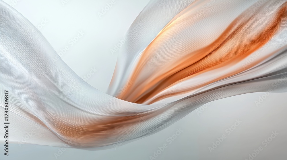 Fototapeta premium Abstract digital art piece that appears to be a wave or a wave-like shape. the background is a light grey color and the wave is made up of two colors - white and orange.