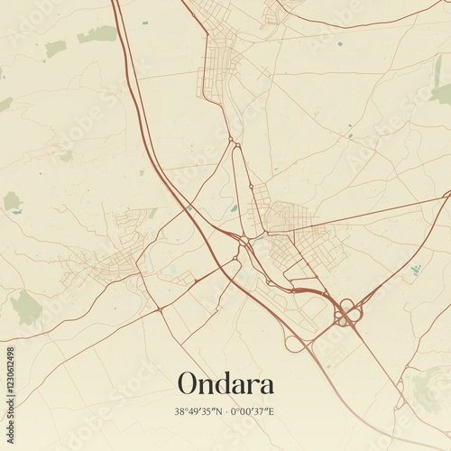 Retro Spanish map of Ondara, Comunidad Valenciana. Vintage street map. photo