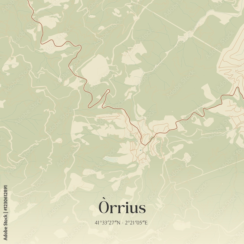 Fototapeta premium Retro Spanish map of �rrius, Catalu�a. Vintage street map.