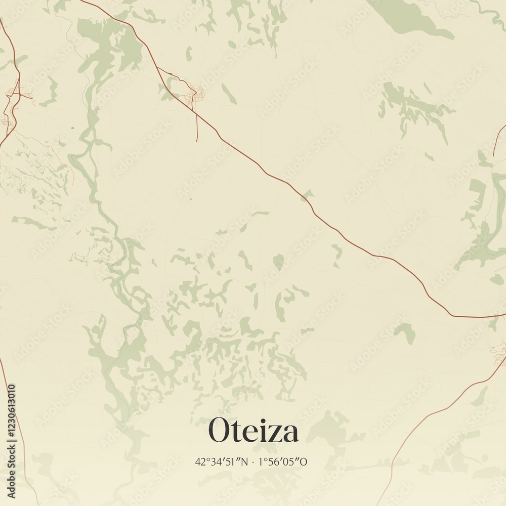 Fototapeta premium Retro Spanish map of Oteiza, Comunidad Foral de Navarra. Vintage street map.