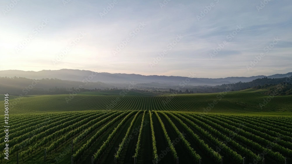 Vast landscape of a vineyard with rows of grapevines in the foreground and mountains in the background. Vast landscape of a vineyard with rows of grapevines in the foreground and mountains in the background.