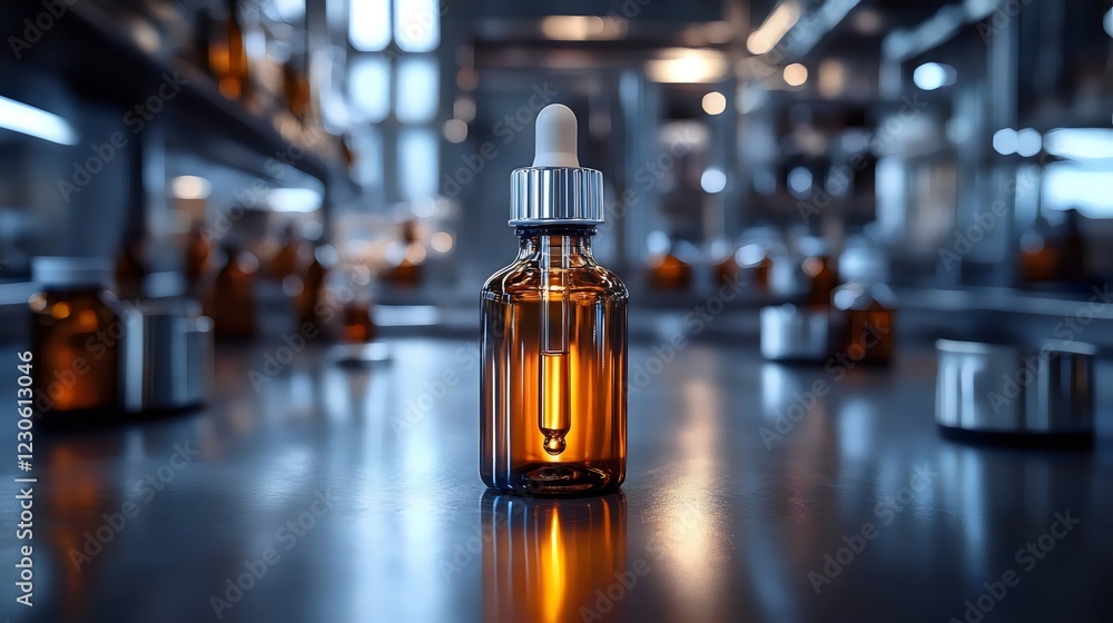 A bottle of amber colored liquid with a dropper in it A bottle of amber colored liquid with a dropper in it