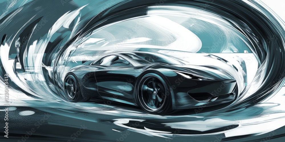 custom made wallpaper toronto digitalA sleek futuristic sports car in motion, surrounded by a dynamic abstract background, showcasing speed and modern design.
