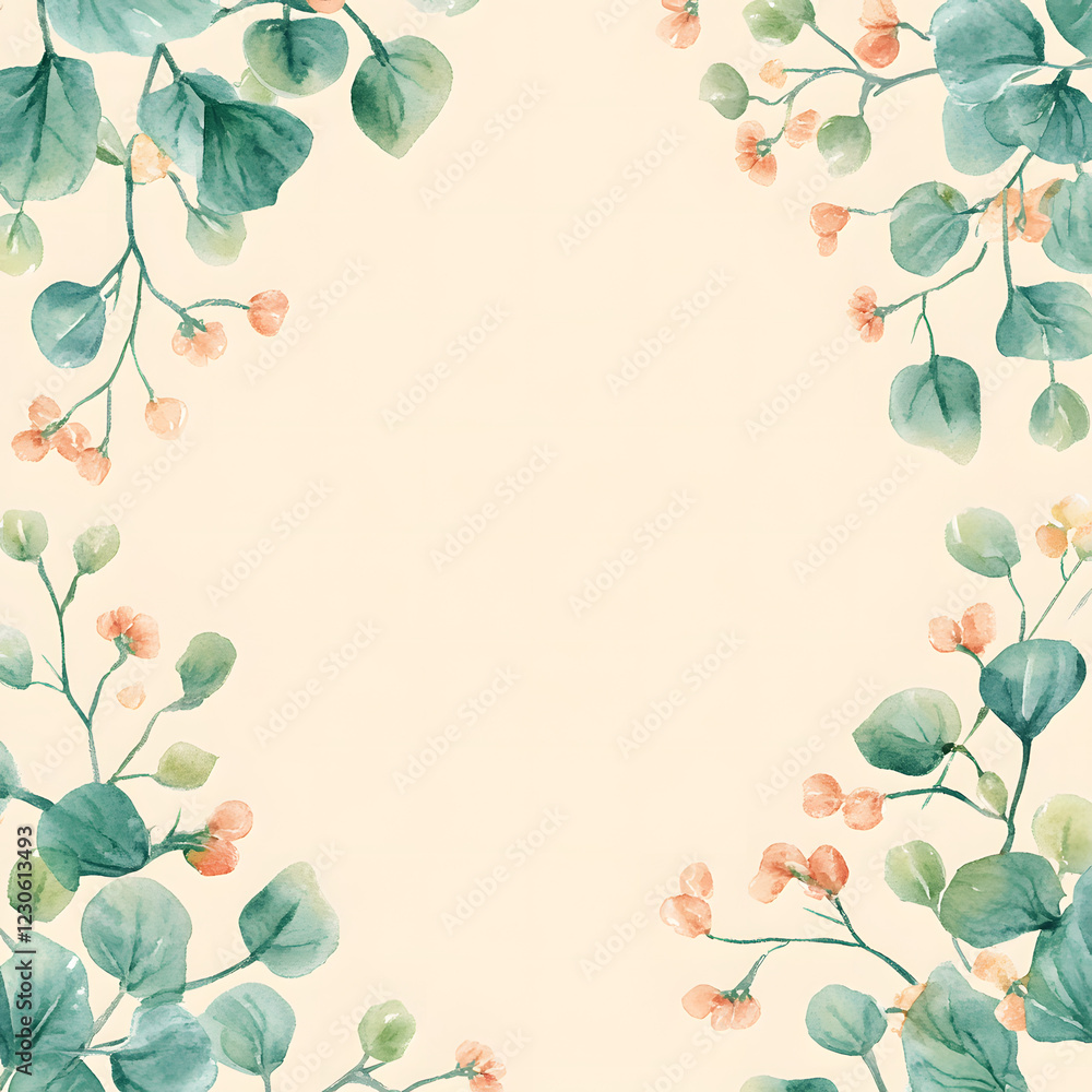 Fototapeta premium Buckwheat Leaf watercolor banner, Rustic romantic style, Floral design frame, Can be used for cards, wedding invitations