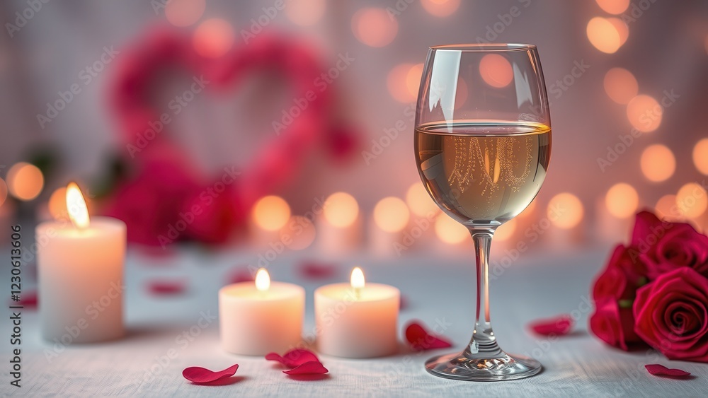 Romantic background with wine, candles and rose petals. Romantic background with wine, candles and rose petals.