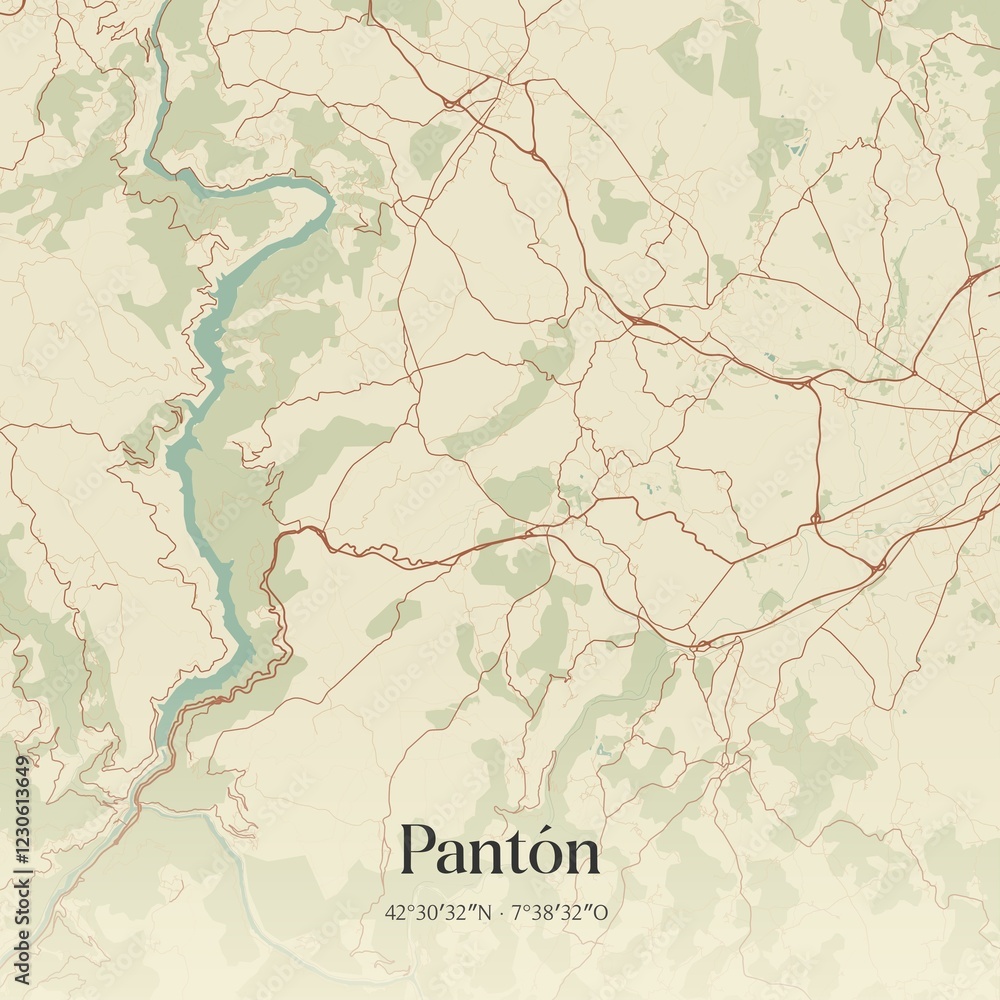 Fototapeta premium Retro Spanish map of Pant�n, Galicia. Vintage street map.