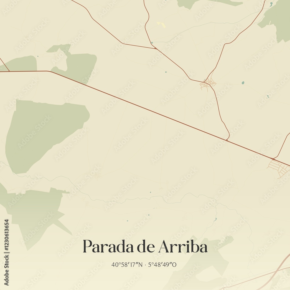 Fototapeta premium Retro Spanish map of Parada de Arriba, Castilla y Le�n. Vintage street map.