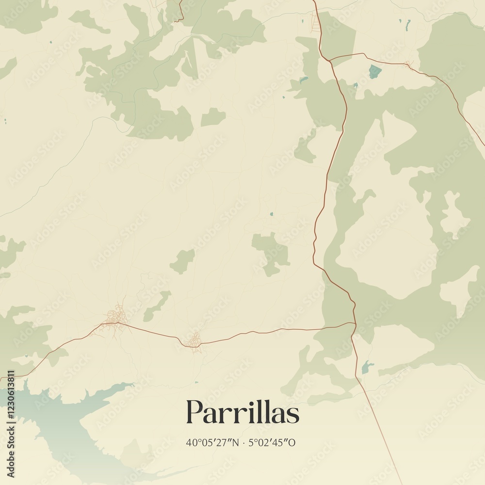 Obraz premium Retro Spanish map of Parrillas, Castilla-La Mancha. Vintage street map.