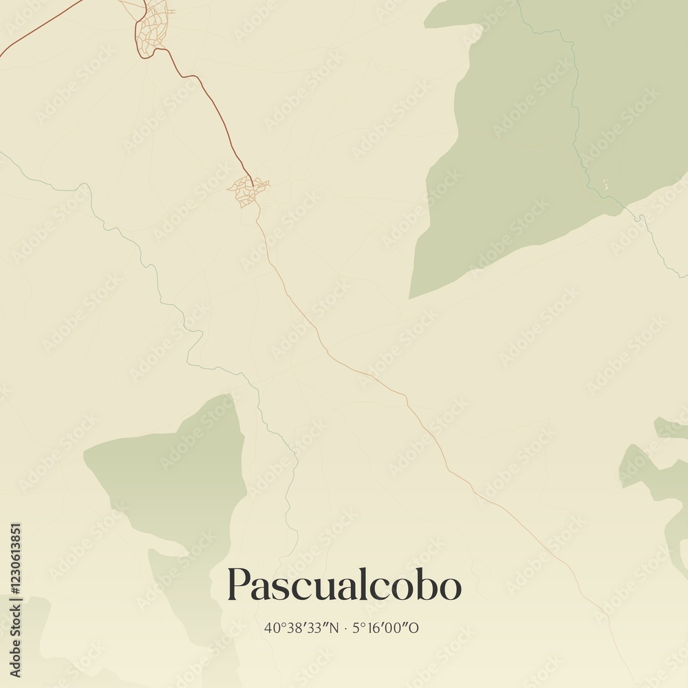 Fototapeta premium Retro Spanish map of Pascualcobo, Castilla y Le�n. Vintage street map.