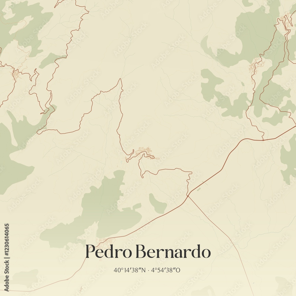Obraz premium Retro Spanish map of Pedro Bernardo, Castilla y Le�n. Vintage street map.