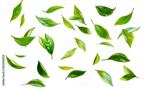 Matcha green tea with leaf showcased in a transparent PNG