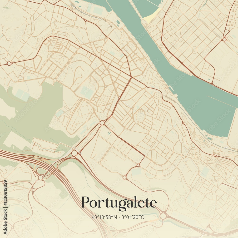 Obraz premium Retro Spanish map of Portugalete, Pa�s Vasco. Vintage street map.