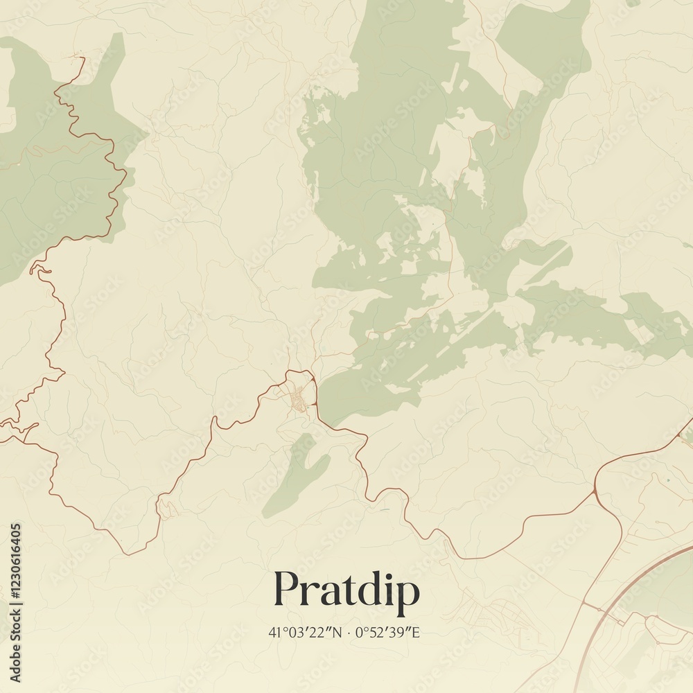 Fototapeta premium Retro Spanish map of Pratdip, Catalu�a. Vintage street map.