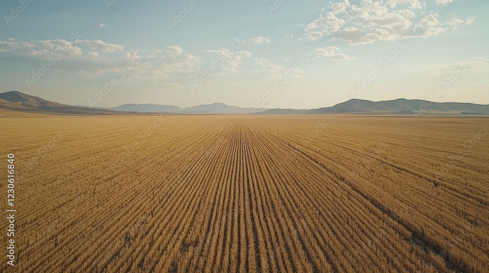 Aerial view of vast golden wheat field under a clear sky. Aerial view of vast golden wheat field under a clear sky.