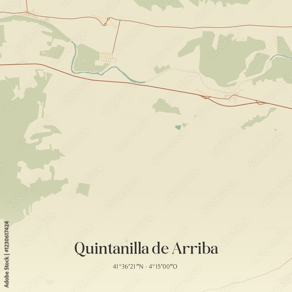 Fototapeta premium Retro Spanish map of Quintanilla de Arriba, Castilla y Le�n. Vintage street map.