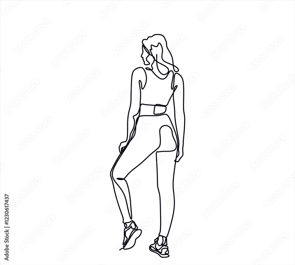 Continuous one line drawing of dancing woman. Vector illustration Continuous one line drawing of dancing woman. Vector illustration