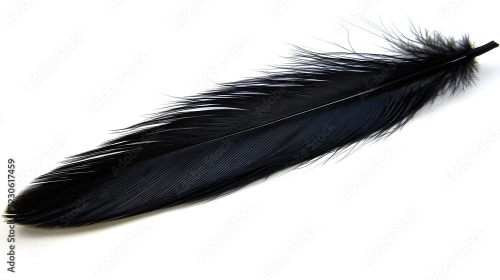 Obraz premium Single Black Feather Isolated on White Background