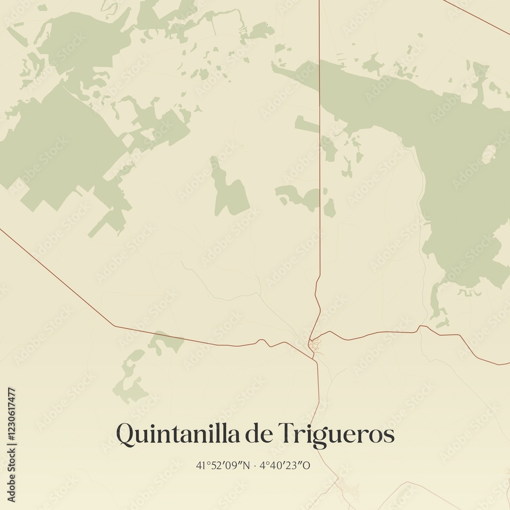 Obraz premium Retro Spanish map of Quintanilla de Trigueros, Castilla y Le�n. Vintage street map.