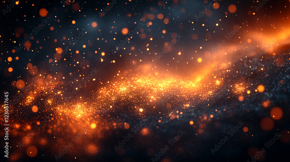 Obraz premium Abstract glowing particle lines and bokeh on dark backdrop conveying futuristic technology concept with minimalistic bright light tone blurred modern empty caption space on the side