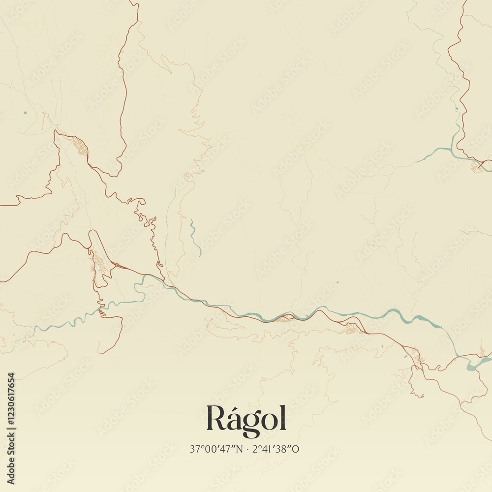 Fototapeta premium Retro Spanish map of R�gol, Andaluc�a. Vintage street map.