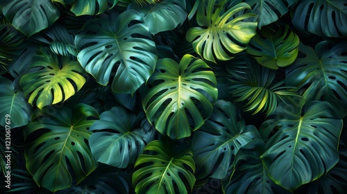 Wallpaper Mural A lush green plant with large leaves and a green background Torontodigital.ca