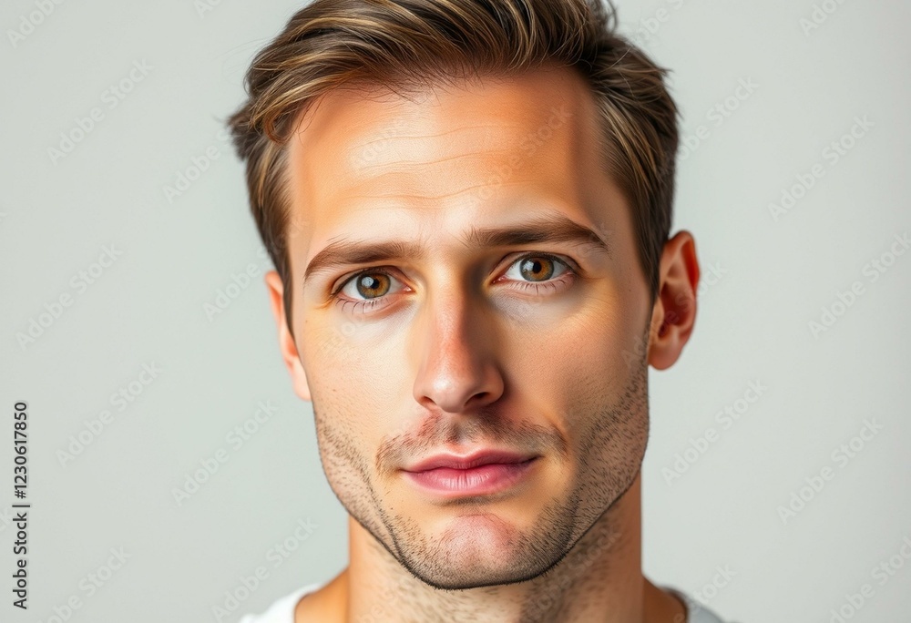 Fototapeta premium Male portrait on neutral background with mid-profile view