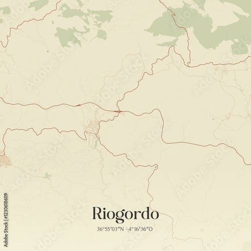 Retro Spanish map of Riogordo, Andaluc�a. Vintage street map. photo