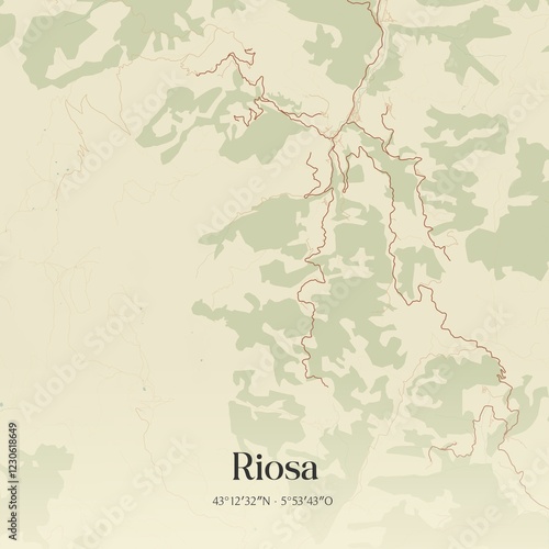 Retro Spanish map of Riosa, Principado de Asturias. Vintage street map. photo