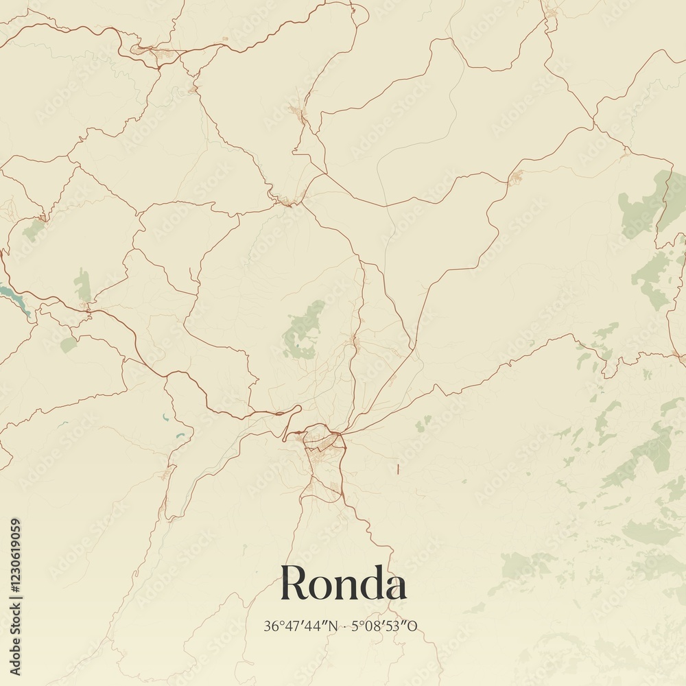Fototapeta premium Retro Spanish map of Ronda, Andaluc�a. Vintage street map.