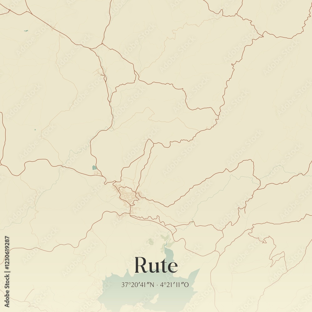 Fototapeta premium Retro Spanish map of Rute, Andaluc�a. Vintage street map.