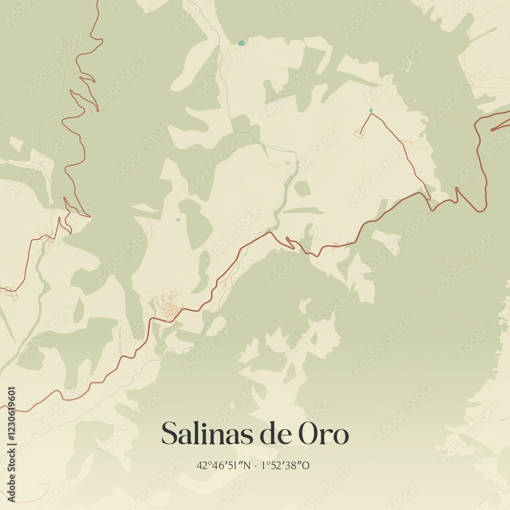 Fototapeta premium Retro Spanish map of Salinas de Oro, Comunidad Foral de Navarra. Vintage street map.