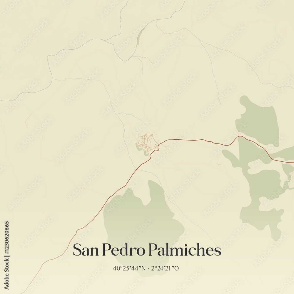 Fototapeta premium Retro Spanish map of San Pedro Palmiches, Castilla-La Mancha. Vintage street map.