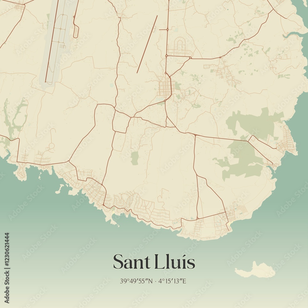 Fototapeta premium Vintage map of Sant Lluis, Spain.
