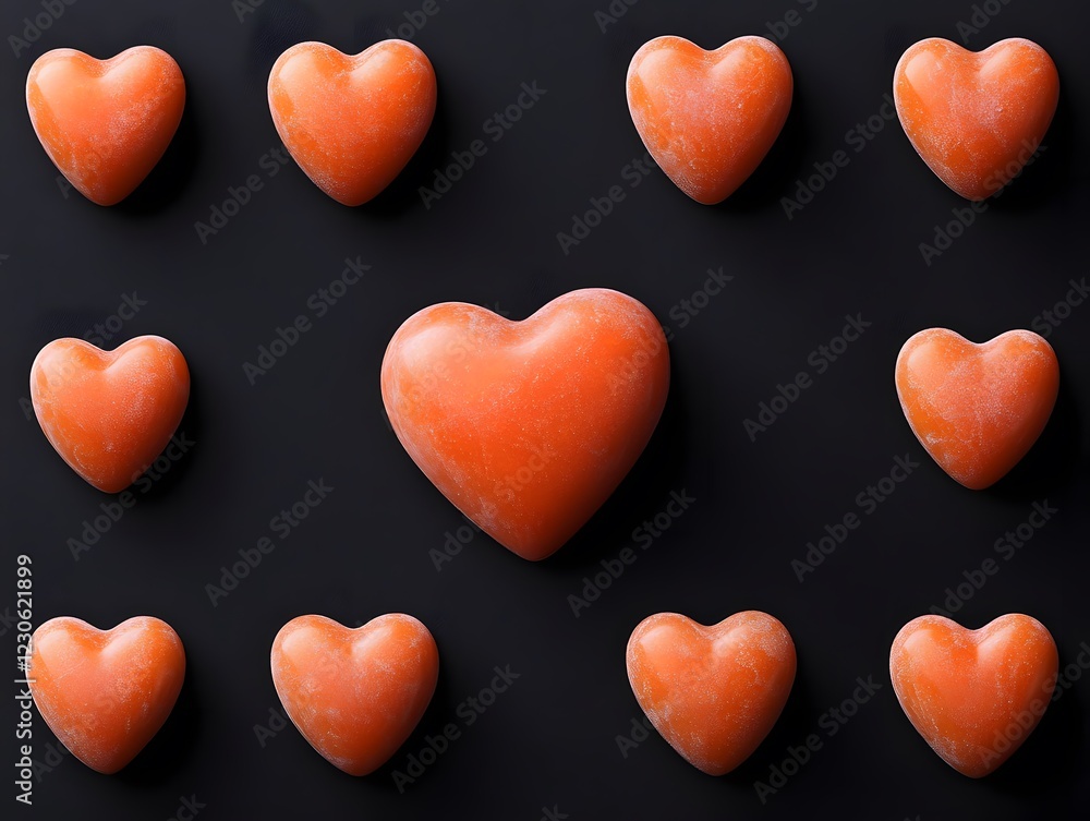 Orange Heart Pattern on Black Background, Romantic Valentine's Day Design Orange Heart Pattern on Black Background, Romantic Valentine's Day Design