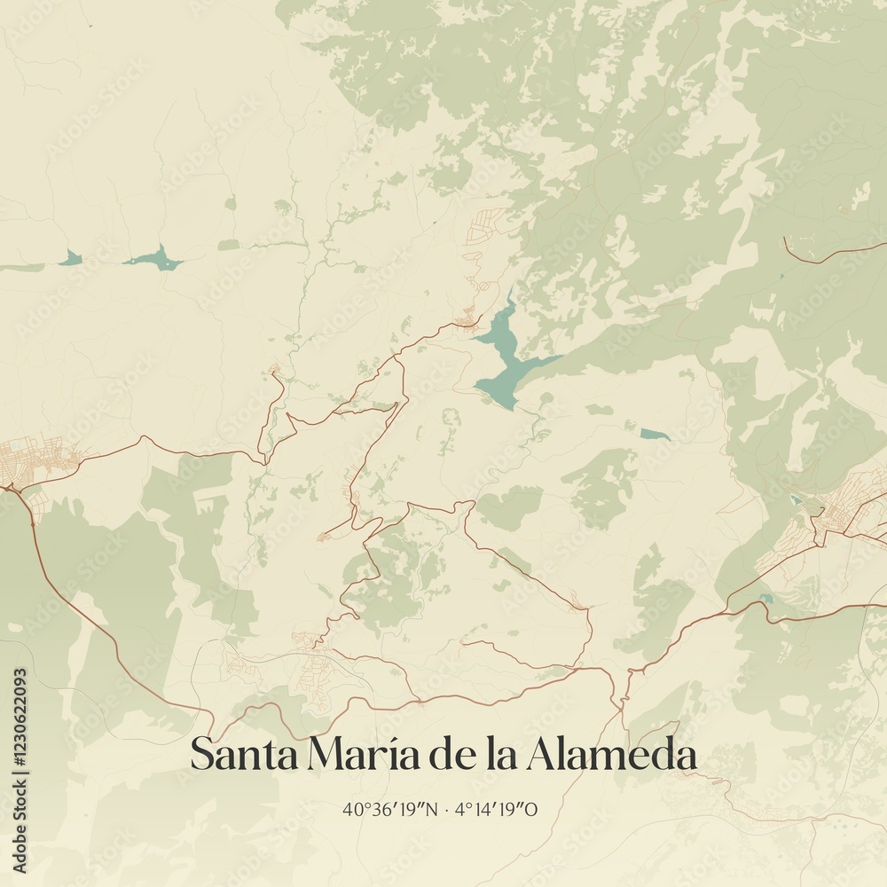 Fototapeta premium Vintage map of Santa Maria de la Alameda, Spain.
