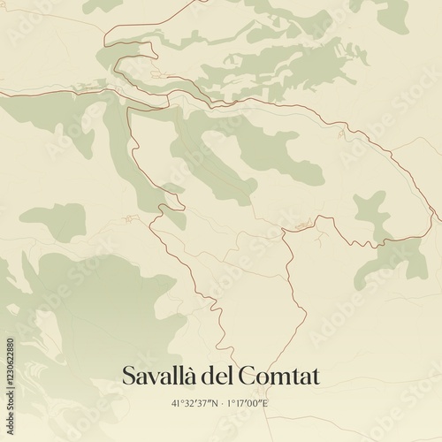 Retro Spanish map of Savall� del Comtat, Catalu�a. Vintage street map. photo