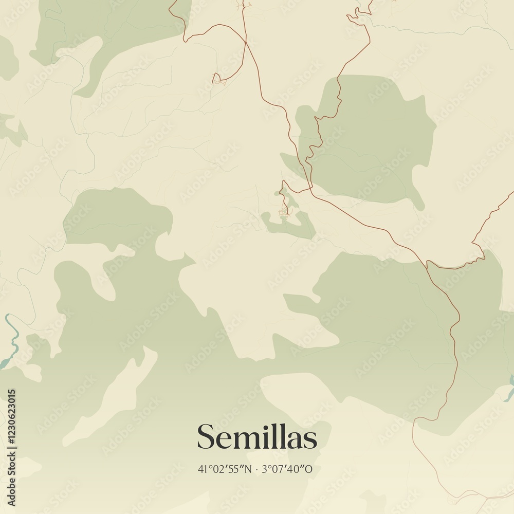 Obraz premium Retro Spanish map of Semillas, Castilla-La Mancha. Vintage street map.